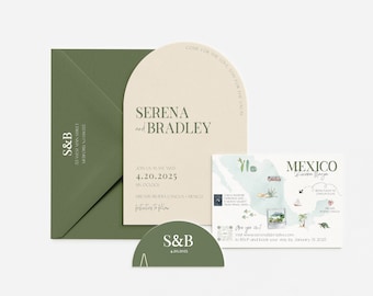 Mexico Wedding Invitation Suite - watercolor Mexico map - Baja Collection