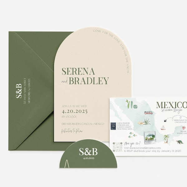 Suite de invitación de boda de México - mapa de acuarela de México - Colección Baja