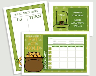 St. Patty's Day Bunco Score Card Set -  Tally Sheet and Table Cards - Instant Download -  #00113-SP-ID