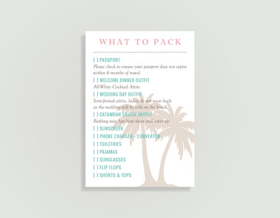Destination Wedding Packing List Destination Invitation Etsy