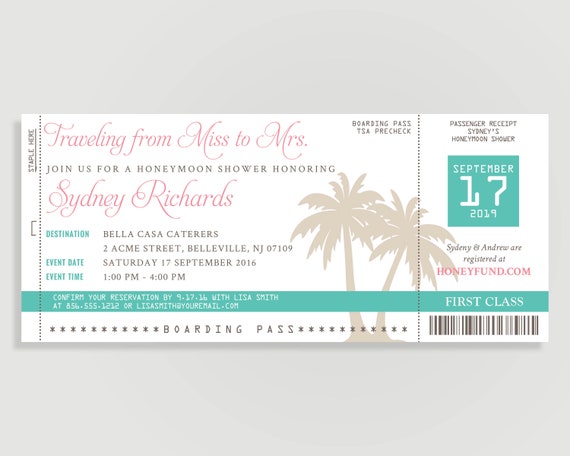 Honeymoon Bridal Shower Invitation - Tropical Hawaiian Bridal Shower - Travel Theme - Shower Printable File or Print Package - #100-PI03 Il_570xn