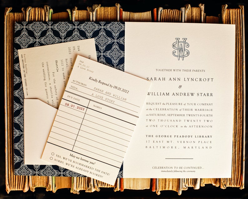 Literary Wedding Invitations Book Wedding Invitation Library Wedding Library Card RSVP Card Catalog A Love Story image 3