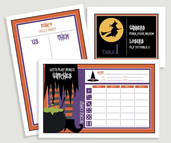 Halloween Bunco Score Card Set Let's Play Bunco Witches | Etsy
