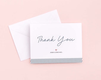 Personalized Thank You Card - Watercolor Heart - Personalized Printable File or Print Package Available