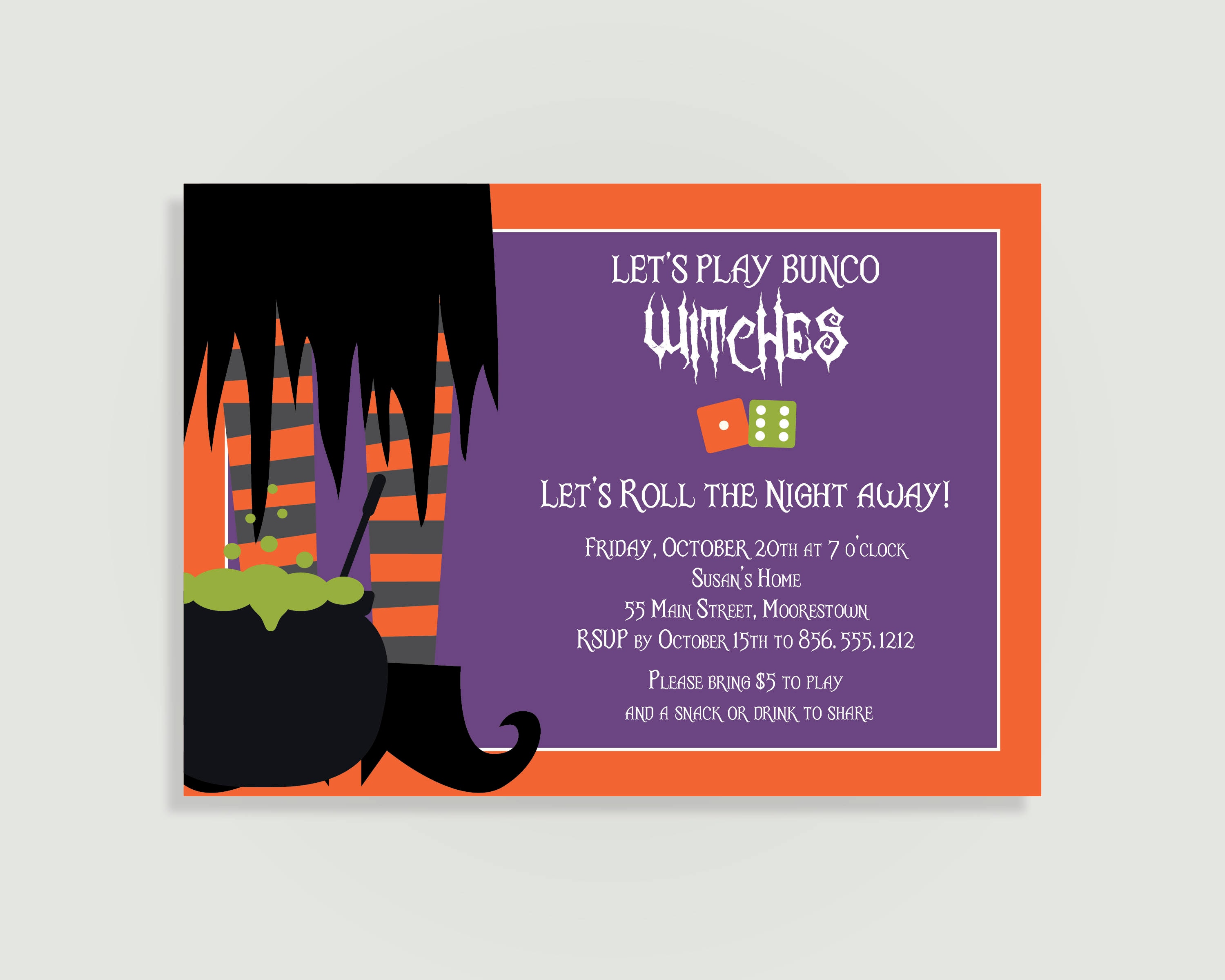 Halloween Bunco Invitation Let S Play Bunco Witches Etsy