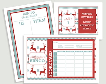 Christmas Bunco Score Card Set - Ugly Sweater - 'Tis the Season - Us Them Tally Sheet and Table Cards - Instant Download -  #00102-ID