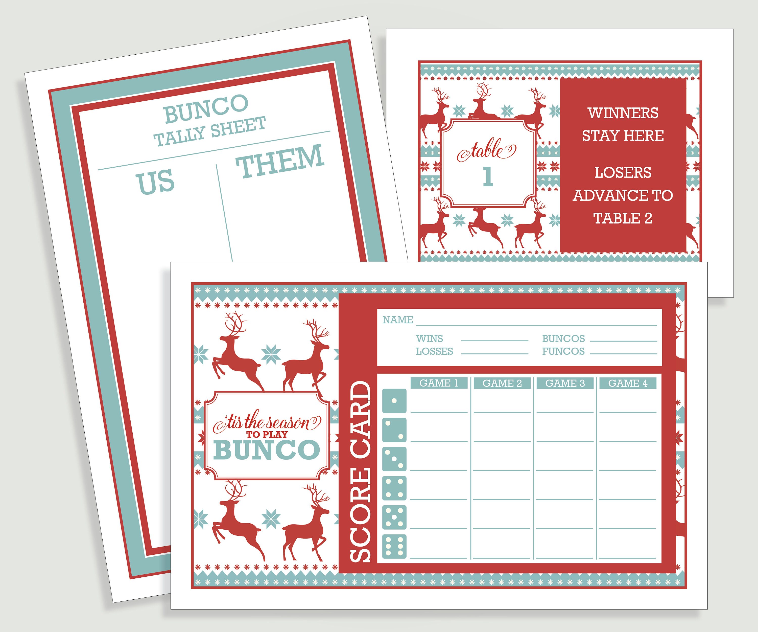 Christmas Bunco Score Card Set Ugly Sweater 'tis the Season Us Them