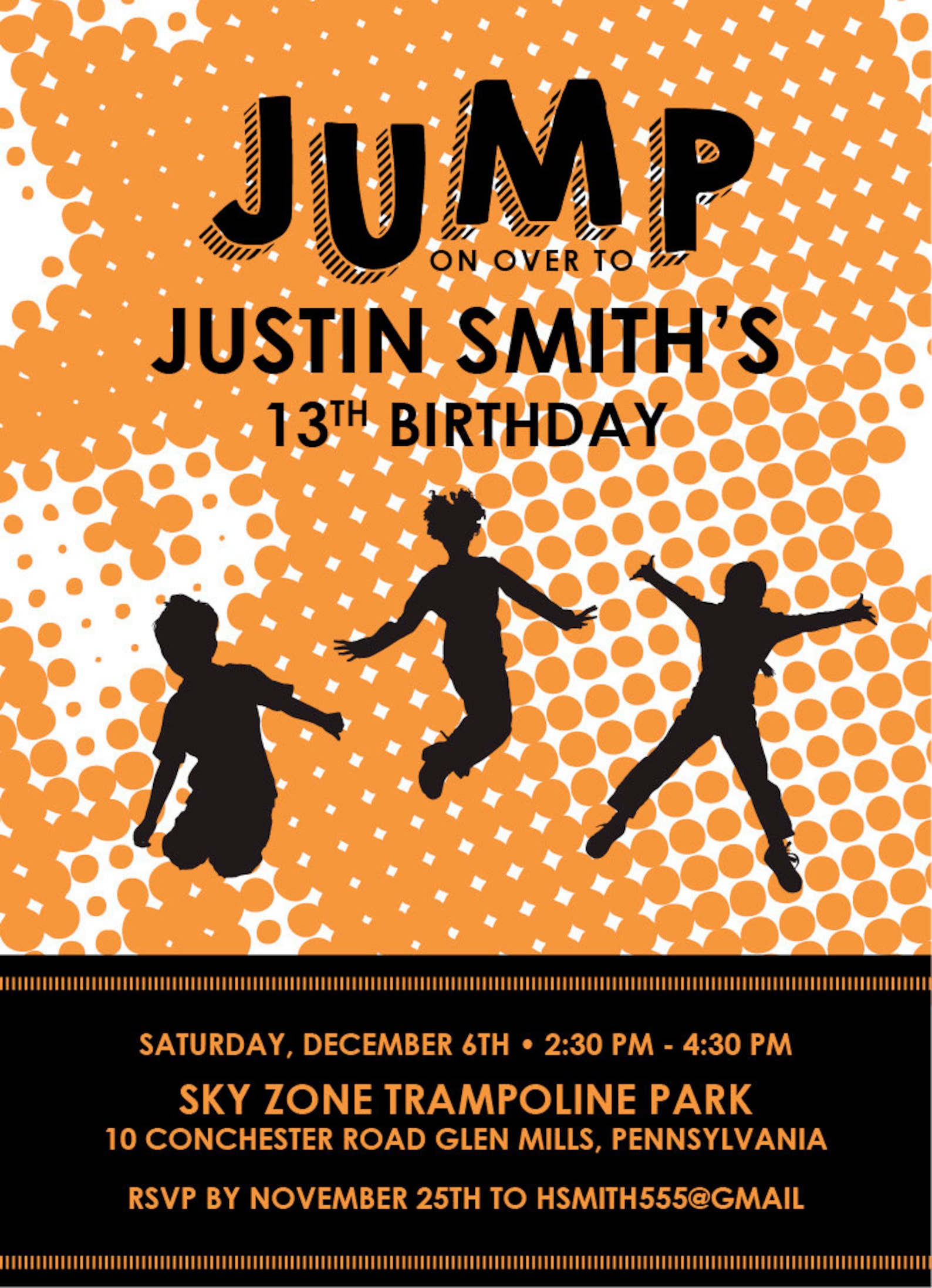 Trampoline Birthday Invitation Jump Park Personalized Etsy