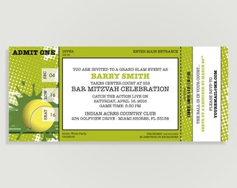 Tennis Invitation Ticket - Birthday - Tennis Theme Birthday - Personalized Printable File or Print Package - GRAND SLAM  #00125-PI10