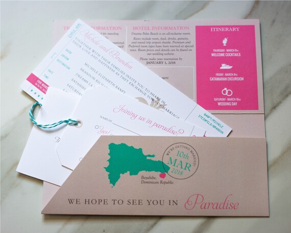 Boarding Pass Invitation And Luggage Tag Rsvp Destination Wedding