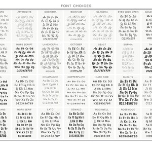 May include: A chart of different font styles with the names of each font listed below. The font styles are shown with the numbers 0123456789 and the letters Aa Bb Cc Dd Ee Ff Gg Hh Ii Jj Kk Ll Mm Nn Oo Pp Qq Rr Ss Tt Uu Vv Ww Xx Yy Zz.