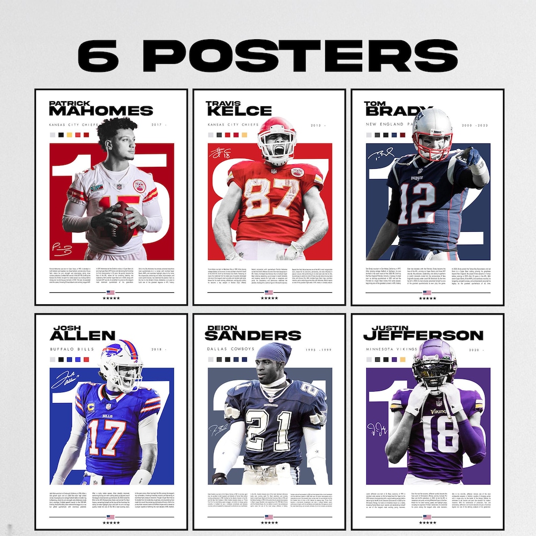 NFL Legends Poster Bundle: Deion Sanders, Patrick Mahomes, Josh Allen ...