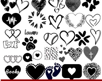 Paquete SVG de corazón: más de 50 diseños de imágenes prediseñadas de garabatos para Cricut (descarga digital)
