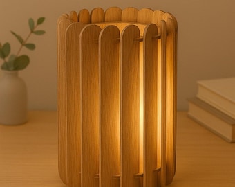 Lámpara de madera cilíndrica cortada con láser, archivo SVG, DXF, luz nocturna (archivo digital), descarga instantánea