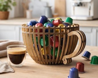 Portacápsulas de café de madera cortado con láser / Cesta para cápsulas Nespresso SVG DXF PDF