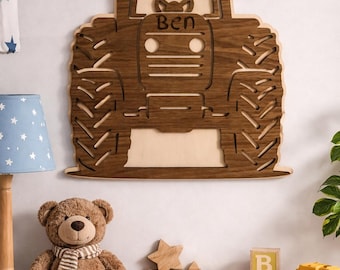 Decoración de pared de tractor de madera cortado con láser / Decoración de guardería (Descarga SVG, DXF, AI y LightBurn)