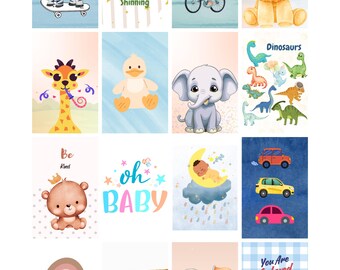 Láminas de animales de safari para guardería: Arte de pared divertido para habitación infantil (Paquete de 20 descargas digitales)