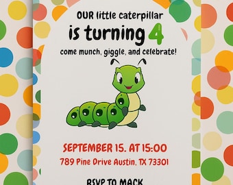 Invitación de cumpleaños de La Oruga Muy Hambrienta: Invitación editable (Descarga digital)
