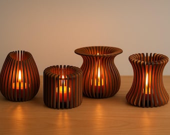 Portavelas cortados con láser: 4 diseños (DXF, CDR, LBRN)