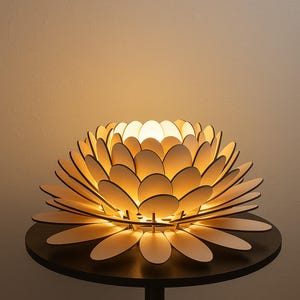 Lampe fleur de lotus SVG : motif de lampe de table en bois découpé au laser (téléchargement numérique)