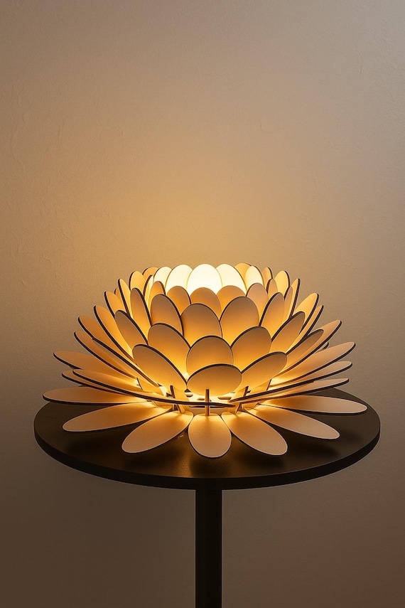 Lotus Flower Lamp SVG: Laser Cut Wood Table Lamp Pattern (Digital Download)