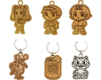 Diseños de llaveros de Demon Hunters del K-pop, archivos cortados con láser (SVG, DXF, EPS y Lightburn)