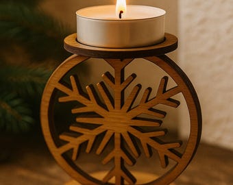 Portavelas de copo de nieve cortado a láser: Linterna navideña SVG (archivo digital)