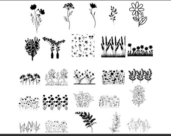 Paquete SVG de flores silvestres: marcos florales, monogramas y clipart (descarga digital)