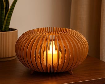 Farol de madera cortado con láser SVG: Portavelas moderno (archivo digital)