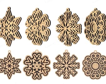 Adornos navideños 3D SVG, decoración de copos de nieve en capas (descarga digital)