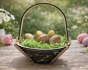 Canasta de Pascua de madera cortada a láser / Decoración primaveral en capas (Descarga digital)