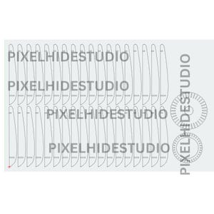 May include: A light gray graphic design featuring multiple curved, elongated shapes arranged in rows. The text "PIXELHIDESTUDIO" is repeated across the image. Two circular designs and the same text are on the right side.