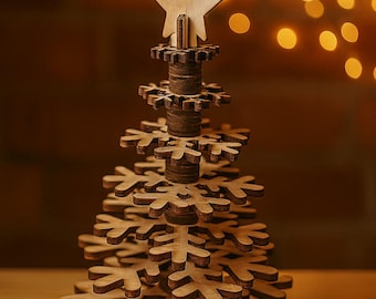 Decoración de árbol de Navidad cortada con láser / Archivos digitales de árbol de madera 3D