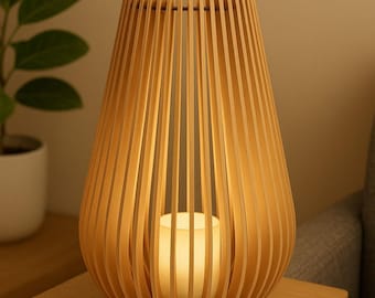 Lámpara de mesa de madera cortada a láser, moderna lámpara LED nórdica (archivo SVG DXF)