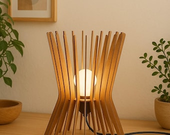 Lámpara de mesa de madera cortada a láser SVG, diseño de farol moderno (descarga digital)