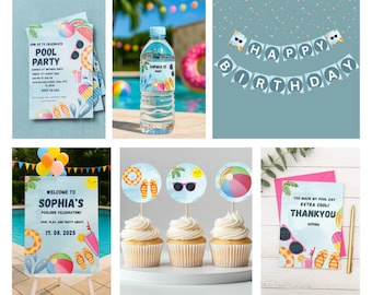 Invitaciones de cumpleaños editables para fiesta en la piscina: Plantilla de Canva (descarga digital)