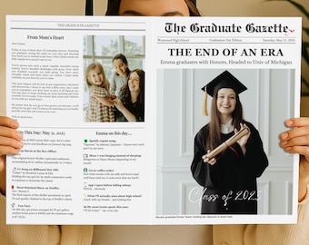 Graduation Newspaper Template, Graduation Flower Bouquet Wrap, Senior Graduation Gift, College Graduation Gift for Her, Canva Template, 2025
