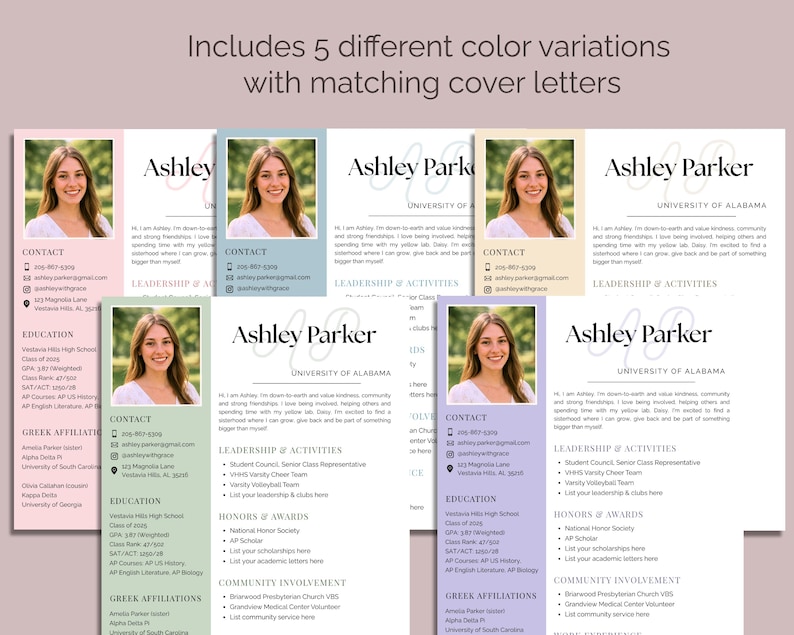 Sorority Resume Template and Cover Letter, Social Resume with Photo, Pink Sorority Resume Template, Sorority Rush Pack, Cute Social Resume image 4