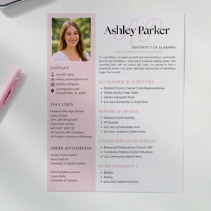 Sorority Resume Template and Cover Letter, Social Resume with Photo, Pink Sorority Resume Template, Sorority Rush Pack, Cute Social Resume image 8