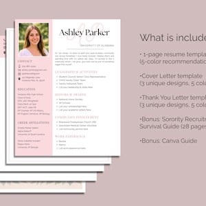 Sorority Resume Template and Cover Letter, Social Resume with Photo, Pink Sorority Resume Template, Sorority Rush Pack, Cute Social Resume image 7