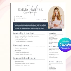 Sorority Resume Template and Cover Letter, Social Resume with Photo, Blue Sorority Resume Template, Sorority Rush Pack, Cute Social Resume