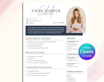 Sorority Resume Template and Cover Letter, Social Resume with Photo, Blue Sorority Resume Template, Sorority Rush Pack, Cute Social Resume