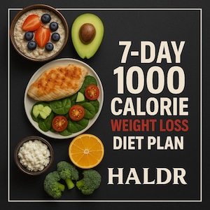 1000 Calorie Diet Plan Printable | 7-Day Meal Plan for Weight Loss | Easy Low Calorie Meals | HALDR Health PDF
