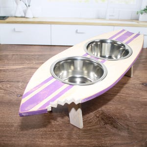 Surfboard Dog Bowl Holder 3 Bowls Feeding Stand for Cat Dog