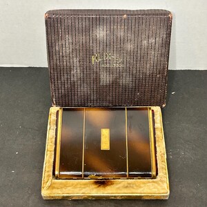 Vtg Klix Marathon Cigarette Case Brass & Tortoise W/ Red Accent Sides in Box 
