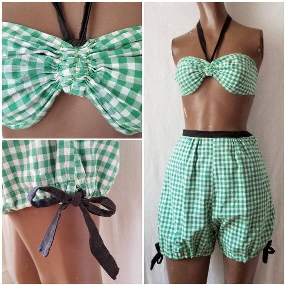 40s / 50s Playsuit / Vintage Top + Shorts Set / Ba