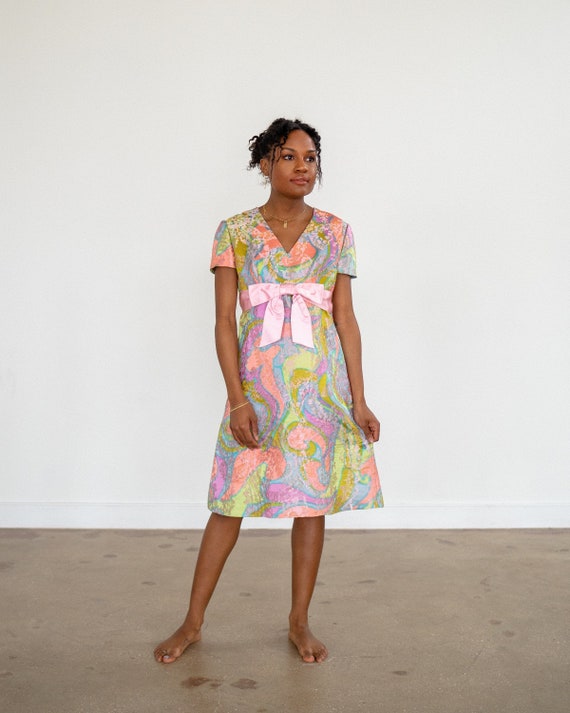 60s Silk Dress / Vintage Psychedelic Dress / Desig