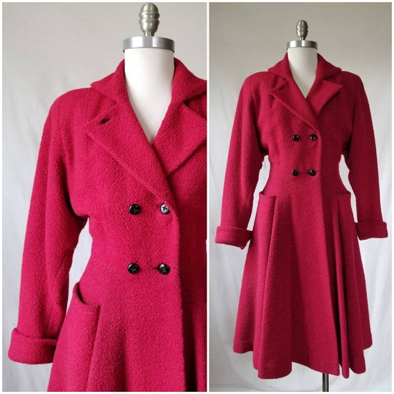 1950s Princess Coat / Vintage Red 50s Coat / Nippe