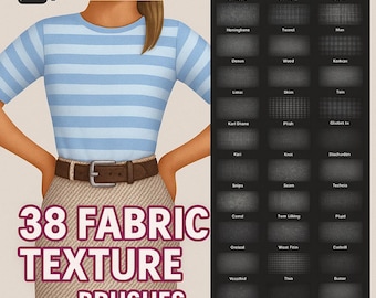 38 pinceles para texturas de tela: perfectos para diseñadores de Procreate. Pinceles para ropa y tela para Procreate: set para artistas textiles.