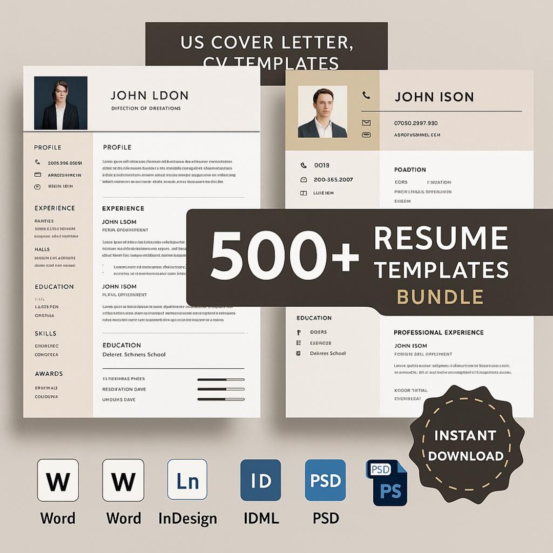 500+ Modern Resume and Cover Letter Templates Bundle | CV Designs for ...